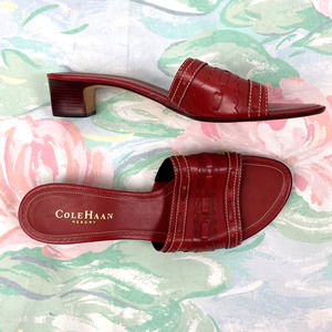 Cole Haan Resort Leather Red Slip On Slide Sandal Block Heels Mule